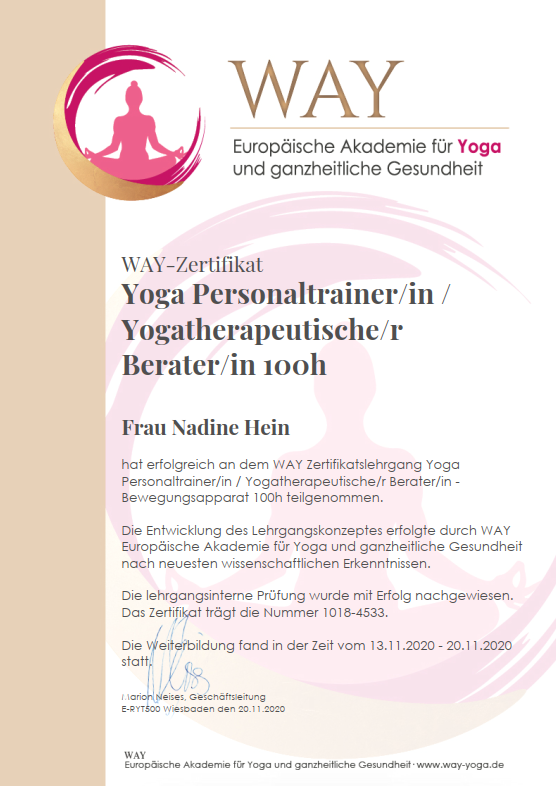 Zertifikat Yoga Personaltrainerin